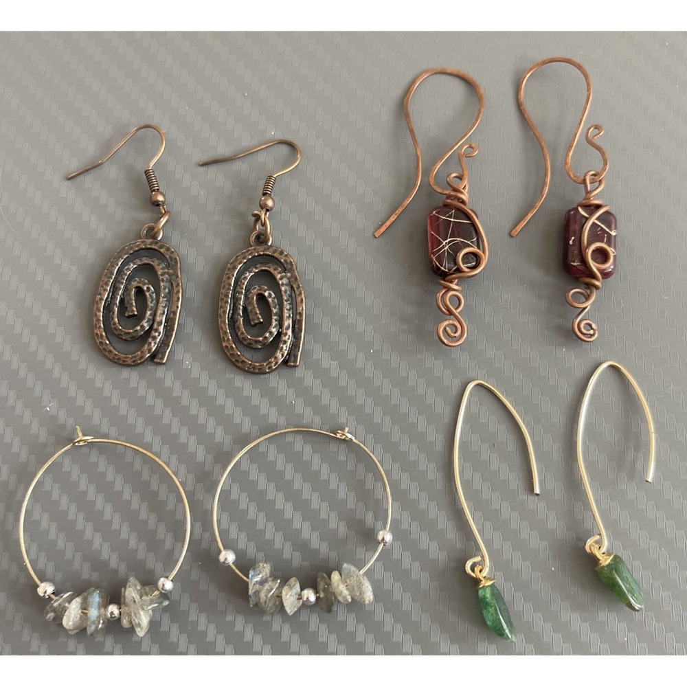 Vintage Lot of 4 Hanging Earrings Beads Stone Crystal